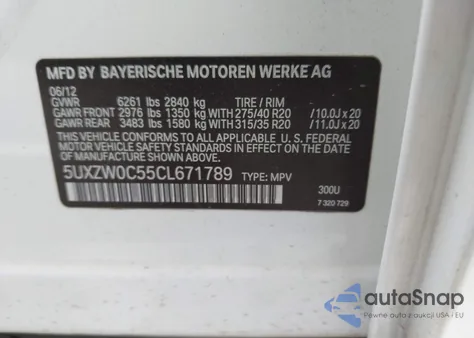 2012 BMW X5 xDrive35D from USA, damaged, VIN 5UXZW0C55CL671789